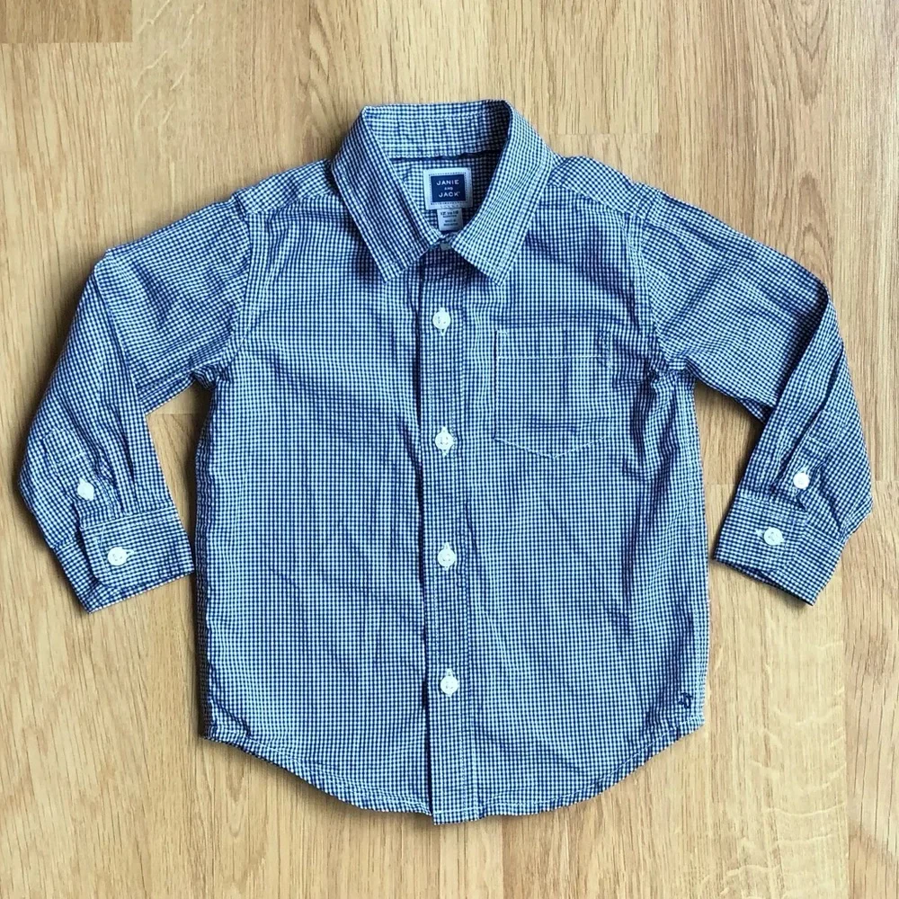 EUC Janie and Jack Baby Boy Collared Button Down Shirt-Blue and White Gingham - Picture 1 of 5